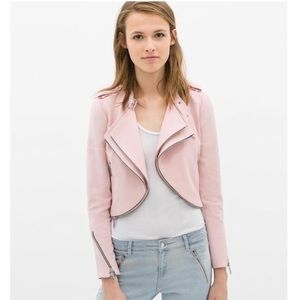 Zara Cropped Pale Pink Motorcycle Jacket